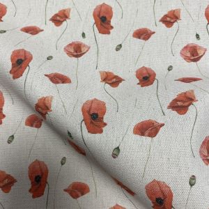 Tissu bachette coton linenlook coquelicots delicats beige - Mondial Tissus