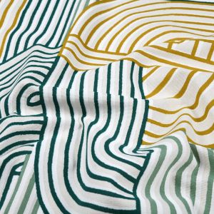 Tissu bachette enduit imprimé courbe contemporaine moderne émeraude - Mondial Tissus