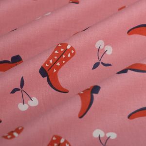 Tissu cretonne santiag cerise rose - MT - Mondial Tissus