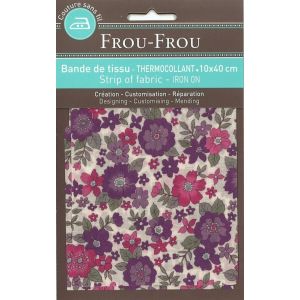 Bande thermocollante 10x40cm fleurie violet clair grandes fleurs - Frou Frou - Mondial Tissus