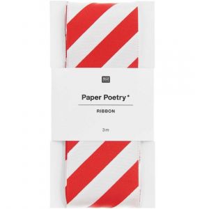 Ruban de satin rayures diagonales rouge et blanc 38 mm x 3 m - Rico Design - Rico Design - Mondial Tissus