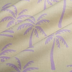Tissu popeline coton palmier lilas écru - MT - Mondial Tissus