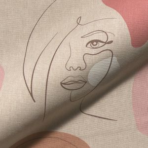 Tissu bachette coton semi-panama naturel motifs visages abstraits - Mondial Tissus