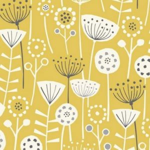 Tissu coton épais bachette pissenlits graphiques Moutarde - Qualité Siège - Fryett's - Mondial Tissus