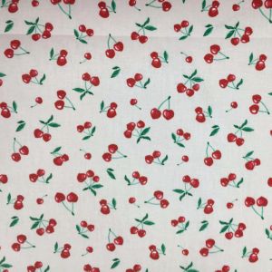 Tissu cretonne cerises blanc - Mondial Tissus