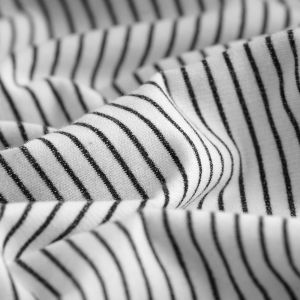 Tissu interlock coton Rayure marine blanc - Mondial Tissus