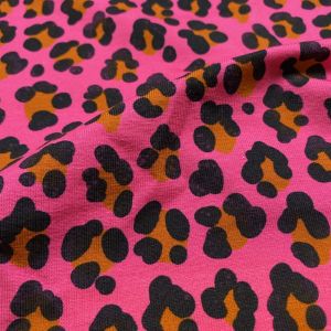 Maille jersey coton bio imprimé léopard rose et orange - Albstoffe - Albstoffe - Mondial Tissus