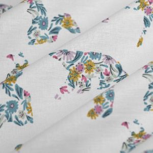 Tissu cretonne pochoir fleur multicolore - MT - Mondial Tissus