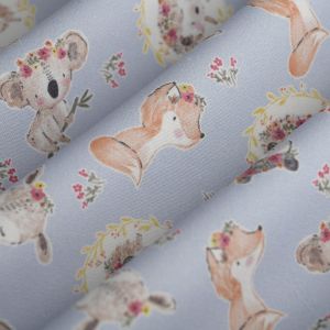 Tissu bachette animaux fleurs bleu - Mondial Tissus