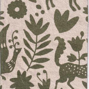 Tissu cretonne coton écru jardin monochrome kaki - Mondial Tissus