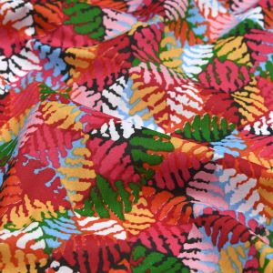 Tissu cretonne enduite mini feuille palmier multicolore - Mondial Tissus