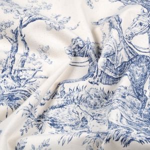 Tissu coton toile de Jouy bien aller bleu 280cm - Mondial Tissus