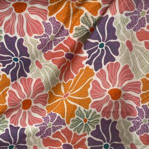 Tissu coton imprim&eacute; grosse fleur psych&eacute; rose - Mondial Tissus