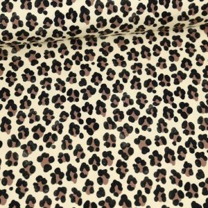 Maille jersey coton bio imprim&eacute; l&eacute;opard &eacute;cru et marron - Albstoffe - Albstoffe - Mondial Tissus