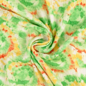 Tissu double gaze imprim&eacute; spirale tye and dye vert - Mondial Tissus