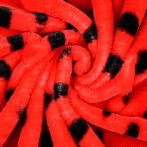 Tissu fausse fourrure pois noir rouge - Mondial Tissus