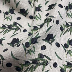 Tissu bachette coton linenlook branches d'oliviers beige - Mondial Tissus