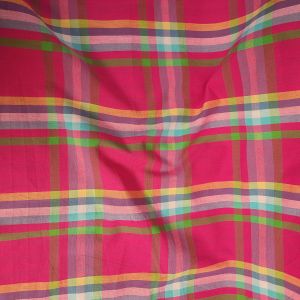 Tissu coton madras rose motifs carreaux multico - Origine Inde - Mondial Tissus