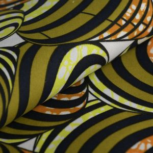 Tissu Wax toupies kaki - Mondial Tissus