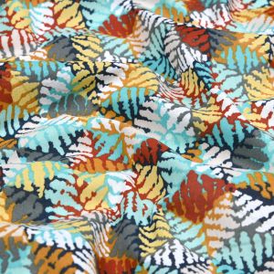 Tissu cretonne enduite mini feuille palmier celadon - Mondial Tissus
