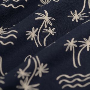 Tissu jersey coton palmier vague &eacute;cru marine - Mondial Tissus