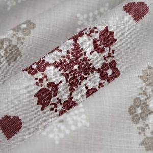 Tissu bachette slub imprimé flocon et petit coeur effet brodé naturel - Mondial Tissus