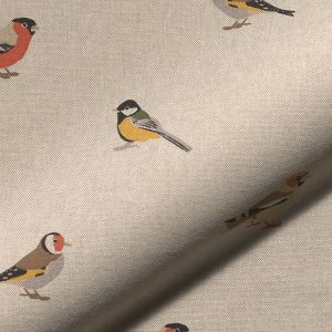 Tissu bachette linenlook écru petits oiseaux - Mondial Tissus