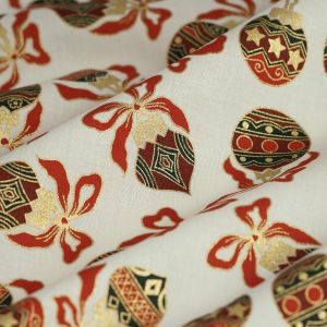 Tissu de Noël cretonne boules Noël écru - Mondial Tissus