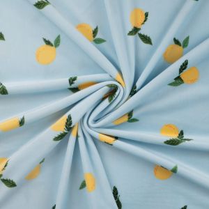 Maille velours &eacute;ponge imprim&eacute;e citron bleu - Mondial Tissus