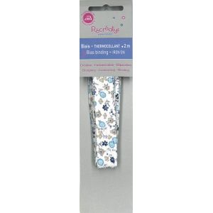 Biais 2m thermocollant fleurs des champs bleu sur fond blanc - Frou Frou - Mondial Tissus
