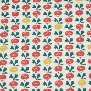 Tissu Cretonne Coton motif radis rose jaune blanc - DOMOTEX - Mondial Tissus