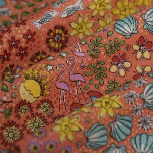 Tissu cretonne imprimé summer corail - Mondial Tissus