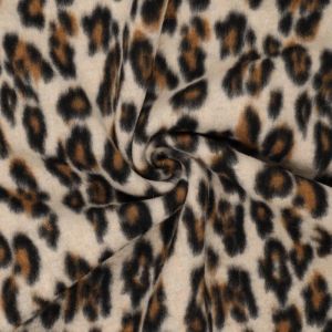 Tissu lainage feutr&eacute; l&eacute;opard &eacute;cru - Mondial Tissus
