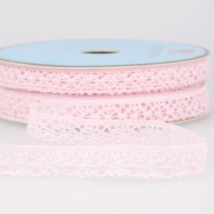 Ruban dentelle polyester g&eacute;om&eacute;trique rose clair 15mm - Mondial Tissus