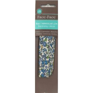 Biais thermocollant fleuri Bleu/Beige - Frou Frou - Mondial Tissus