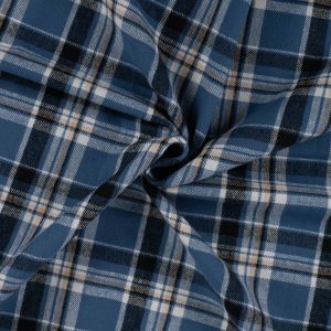 Tissu flanelle tartan bleu - Mondial Tissus