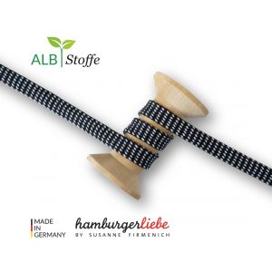 Cordon lacet plat coton bio noir traits blanc - Albstoffe - Albstoffe - Mondial Tissus