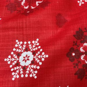 Tissu bachette slub imprimé flocon et petit coeur effet brodé rouge - Mondial Tissus
