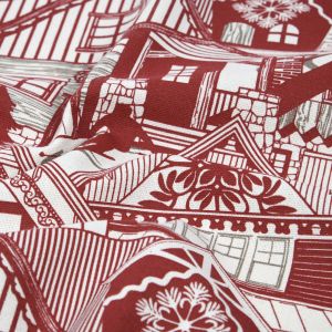 Tissu bachette imprimé chalet montagne rouge - Mondial Tissus