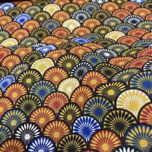 Tissu cretonne enduite éventails multico - Mondial Tissus