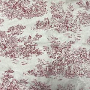 Tissu jacquard toile de jouy effet froissé blanc et rose - Mondial Tissus
