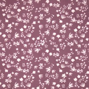 Tissu Cretonne Coton bio motif fleurs blanches violet - DOMOTEX - Mondial Tissus
