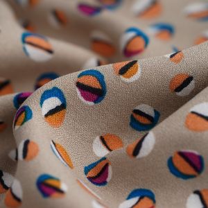 Tissu cr&ecirc;pe de viscose bulles color&eacute;es beige - MT - Mondial Tissus