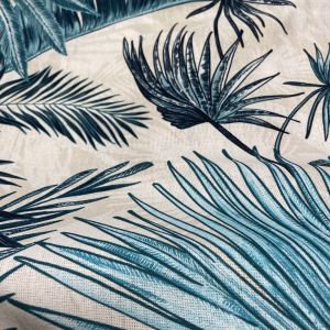 Tissu bachette imprimé palme XXL bleu grande largeur - Mondial Tissus