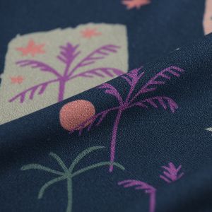 Tissu crêpe viscose palmier marine - MT - Mondial Tissus