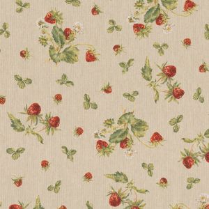Tissu coton &eacute;pais bachette effet lin motifs fraises sauvages - Mondial Tissus