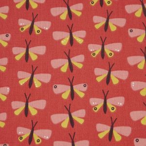 Tissu Cretonne Coton motif papillons rose jaune rouge - DOMOTEX - Mondial Tissus