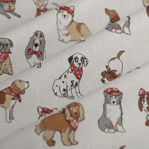 Tissu cretonne imprimé chien à gogo multicolore - Mondial Tissus