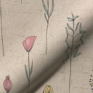 Tissu bachette coton semi-panama naturel motifs fleurs delicates - Mondial Tissus
