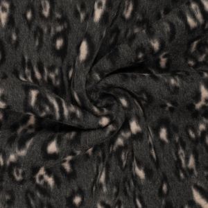 Tissu lainage feutr&eacute; l&eacute;opard gris anthra - Mondial Tissus